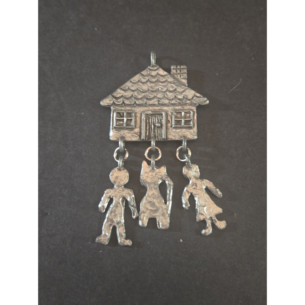 Vintage Marcie USA Pendant Home House Girl Boy Cat Pet Dangle Pewter Signed